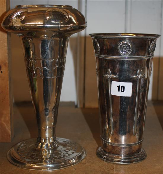 Art Nouveau Osiris metalware vase & Atkin Bros Arts & Crafts metal vase